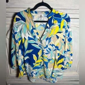 Ivy Jane Blue Floral‎ Pucci Printed 3/4 Sleeve Popover Colorful Boutique